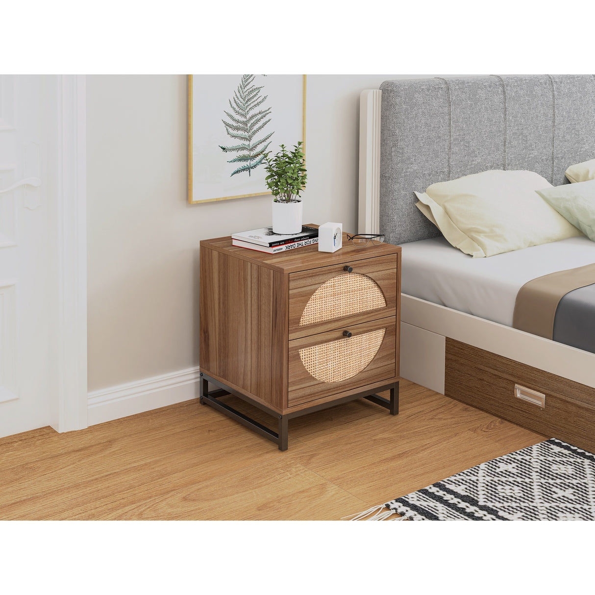2 Drawer side table, Nightstand Side Table Bedroom Storage Drawer Bedside End Table