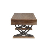 2 Drawers Coffee Table with Metal Stand in Antique Oak and Black