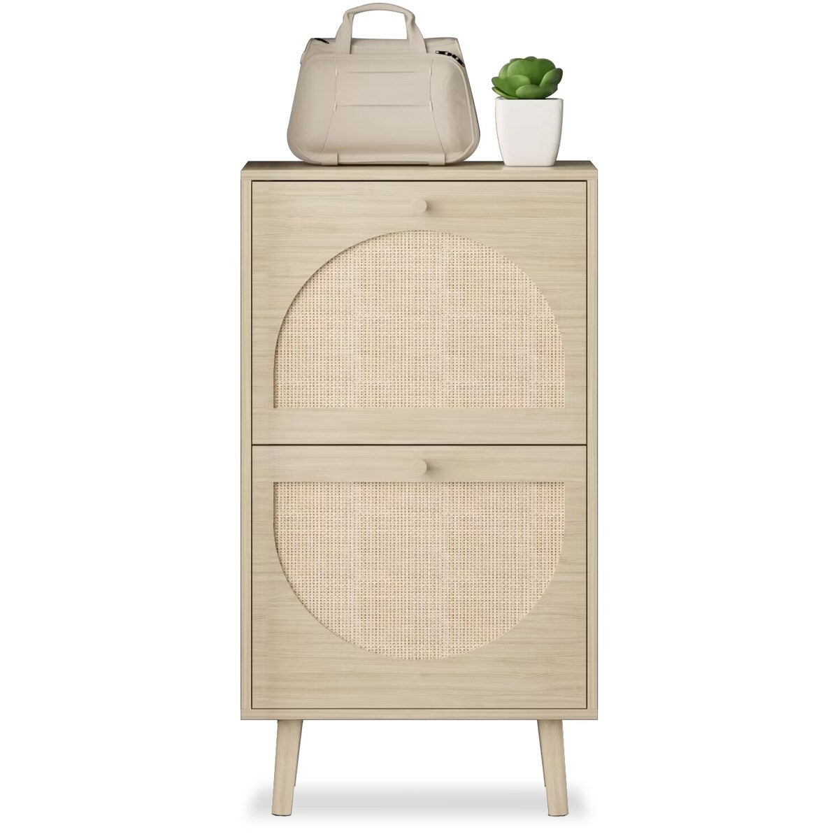 2 Drawers Shoe Cabinet Rattan Shoe Rack Shoe Storage
