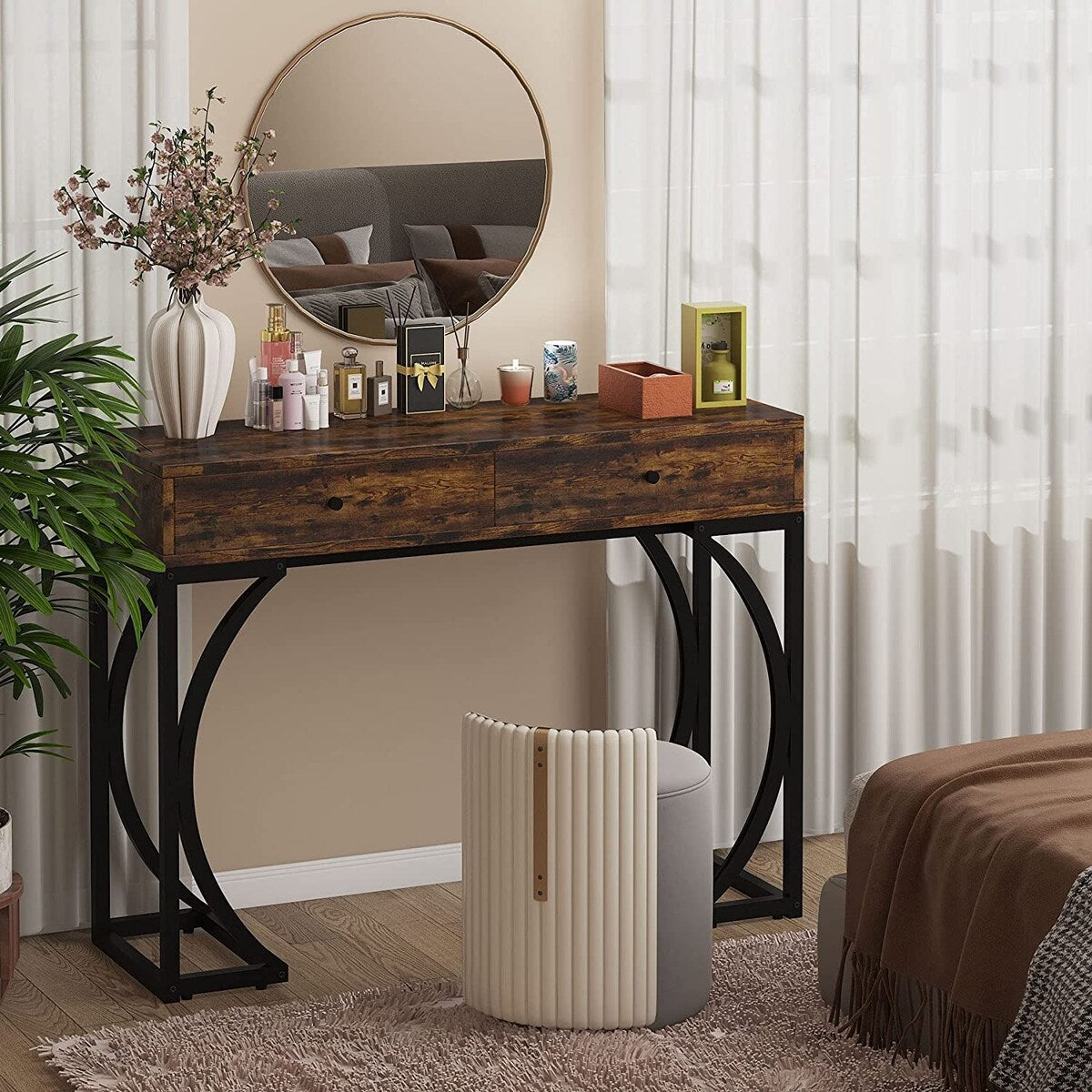 2 Drawers Sofa Table Console Table, 47.24" Hallway Table with Stable Metal Frame for Living Room - 47.24"L x 13.77"W x 35.43"H