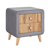 2 Drawers Upholstered Wooden Nightstand Bedside Table with Rubber Wood Leg