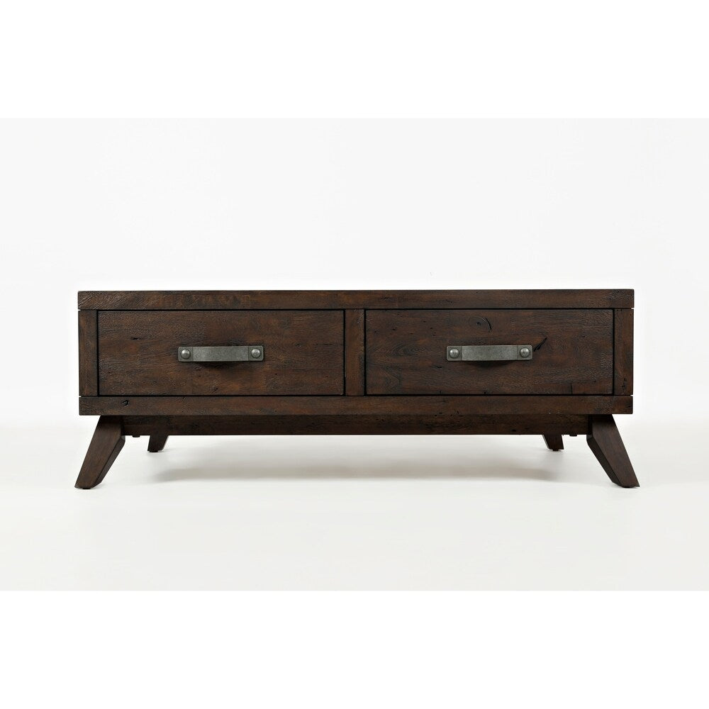 2 Drawers Wooden Cocktail Table With Metal Handles, Brown