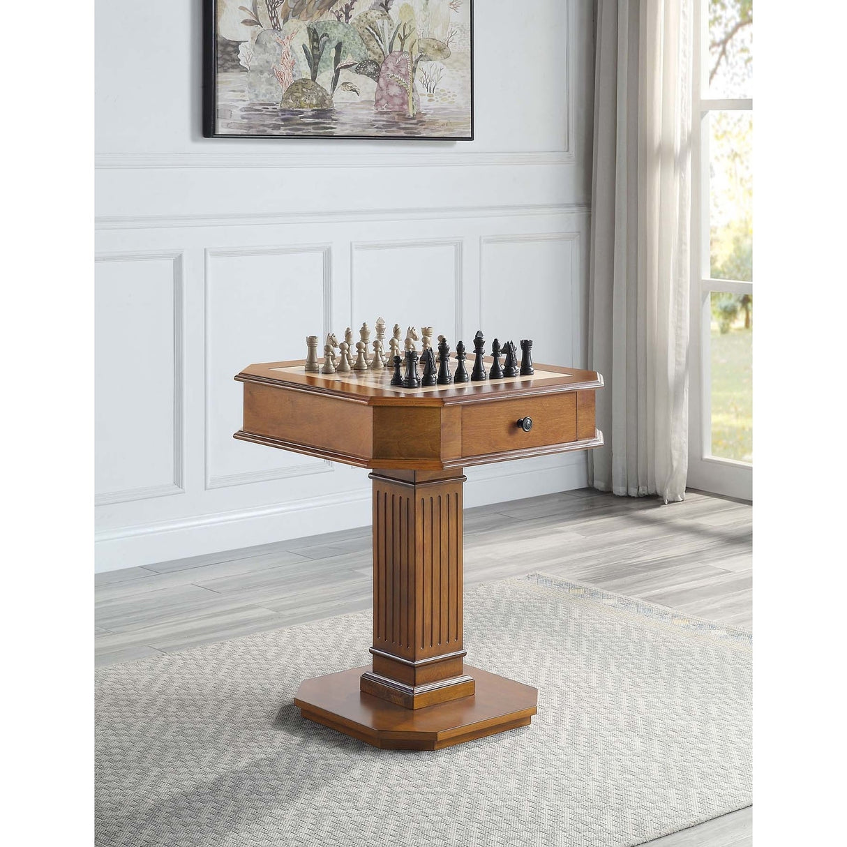 2 Drawers Wooden Game Table with Reversible Game Tray in Black
