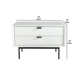 2 Drawers Wooden Nightstand with Metal Bar Pulls, White and Black