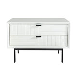 2 Drawers Wooden Nightstand with Metal Bar Pulls, White and Black