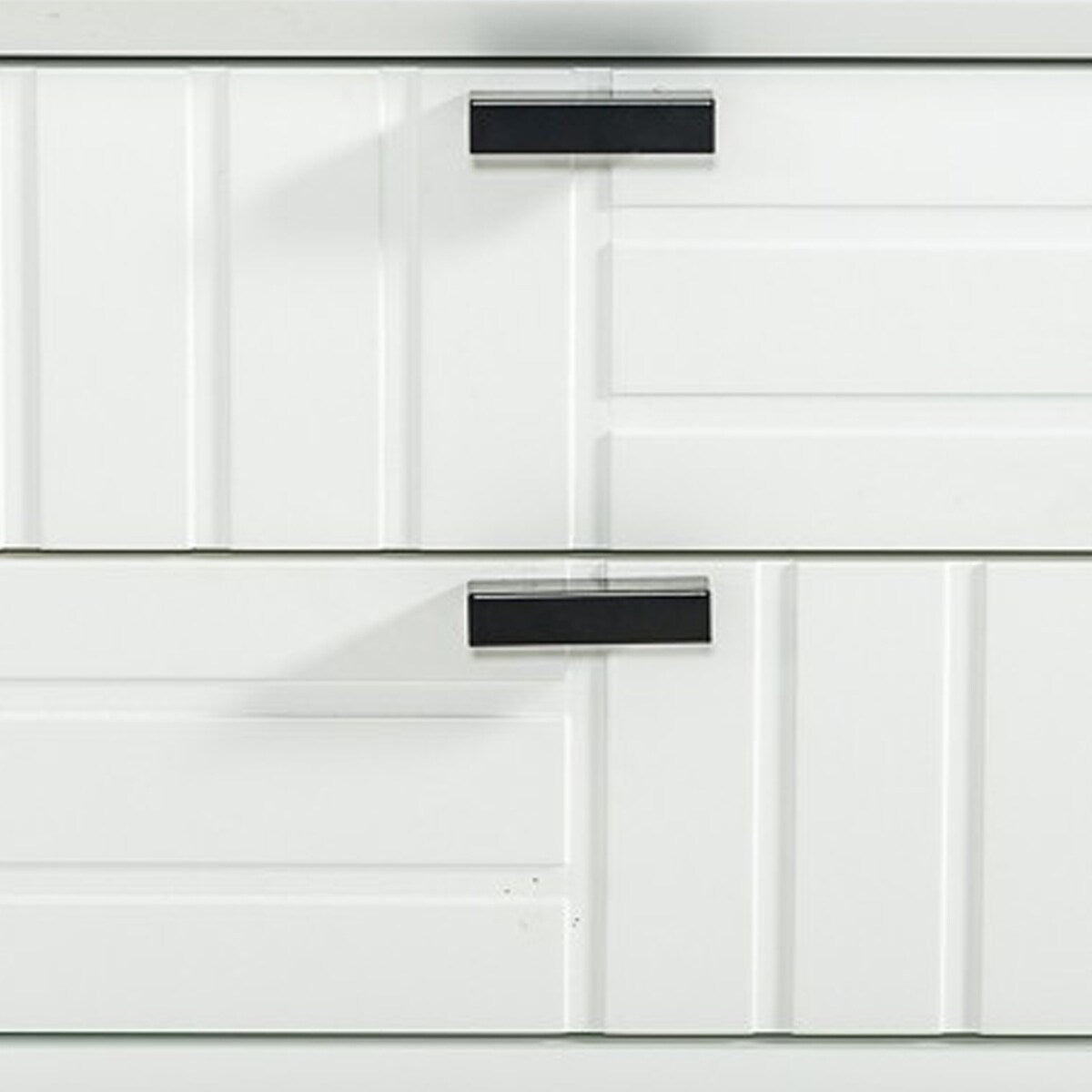 2 Drawers Wooden Nightstand with Metal Bar Pulls, White and Black