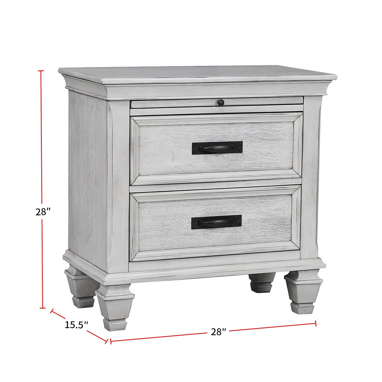2 Drawers Wooden Nightstand, Antique White