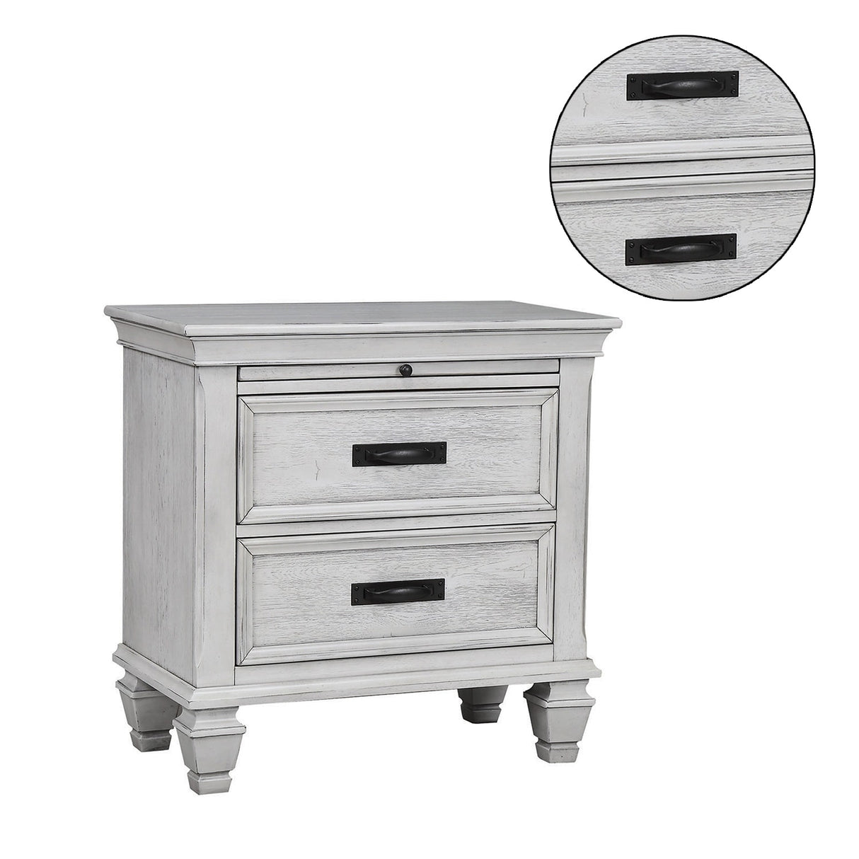 2 Drawers Wooden Nightstand, Antique White