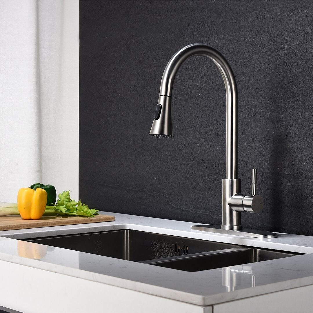 2-Function 1-Handle 1-Hole Kitchen Faucet with Pull Out Spraye