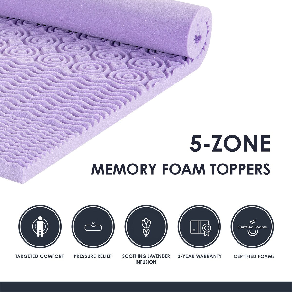 2 Inch 5-Zone Memory Foam Mattress Topper with Lavender Infusion