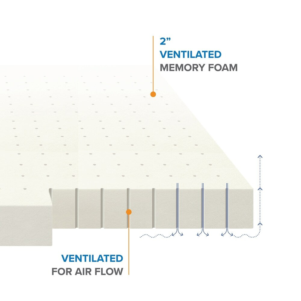 2 Inch Ventilated Memory Foam Mattress Topper - Crown Comfort