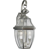 2-Light Antique Pewter Outdoor Wall Lantern with Clear Beveled Glass Panels