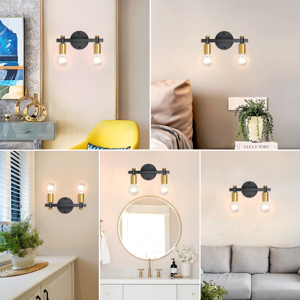 2-Light Bathroom Light Fixture Vintage Wall Sconces Lighting for Bedroom Kitchen Entryway Hallway Living Room