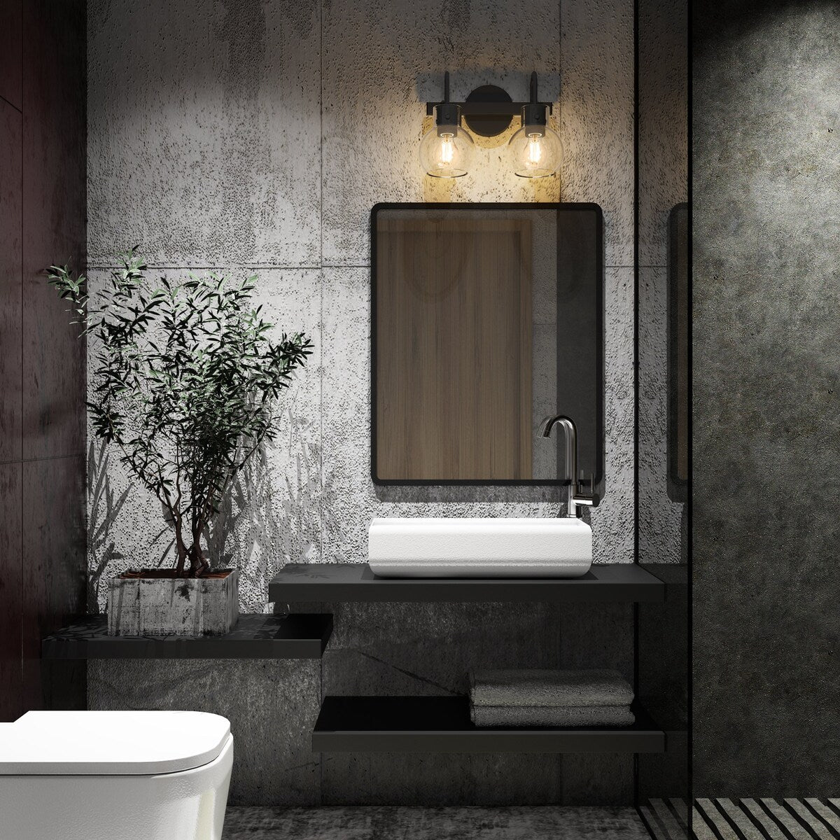 2-Light Bathroom Vanity Light with Clear Glass Shade, Wall Lighting Fixture