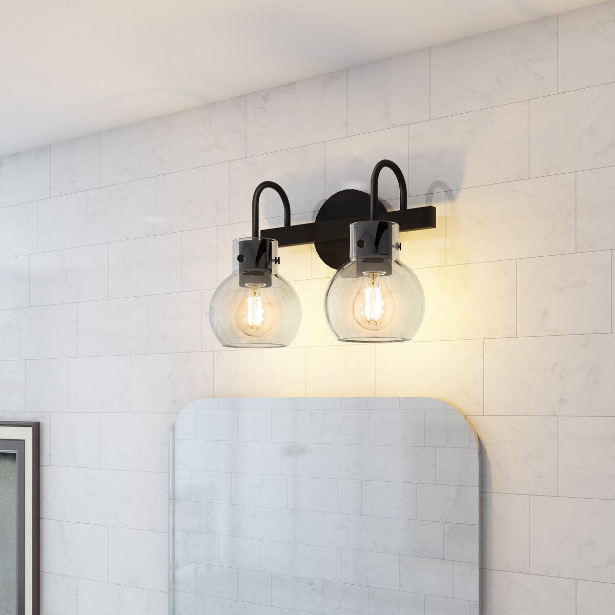 2-Light Bathroom Vanity Light with Clear Glass Shade, Wall Lighting Fixture