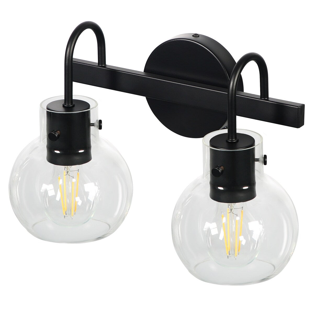 2-Light Bathroom Vanity Light with Clear Glass Shade, Wall Lighting Fixture