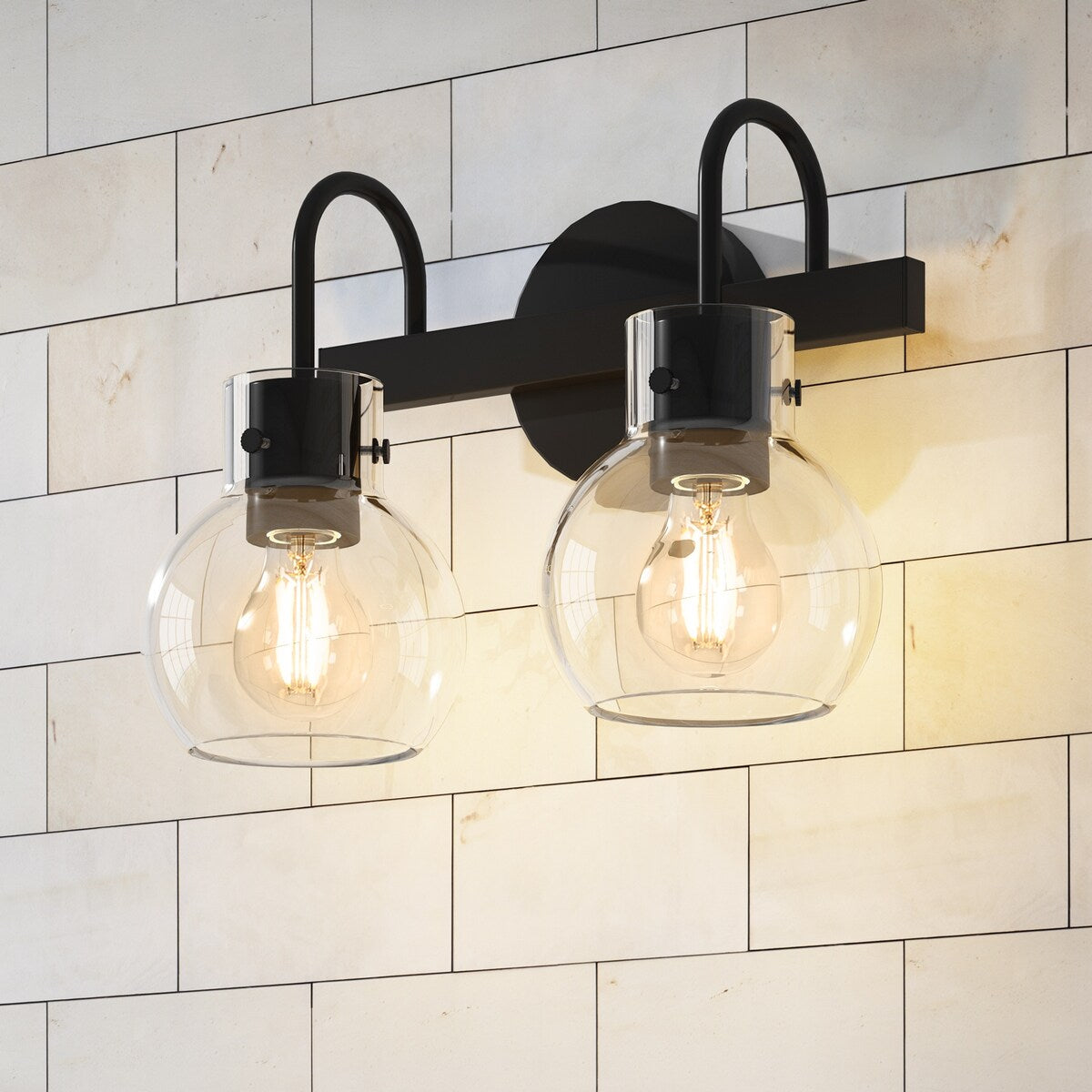 2-Light Bathroom Vanity Light with Clear Glass Shade, Wall Lighting Fixture