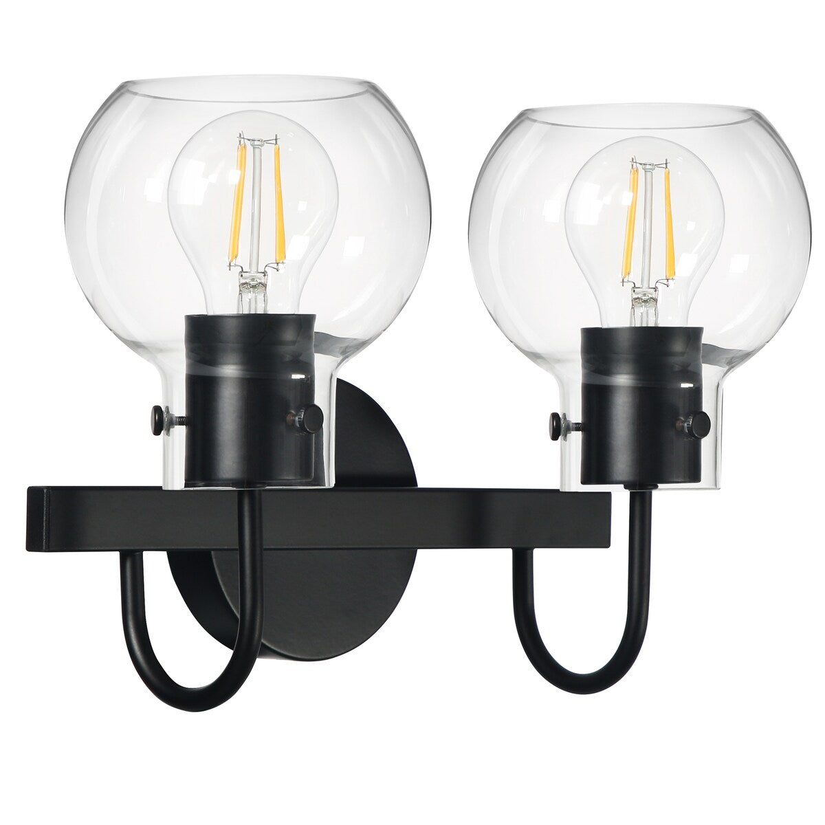 2-Light Bathroom Vanity Light with Clear Glass Shade, Wall Lighting Fixture