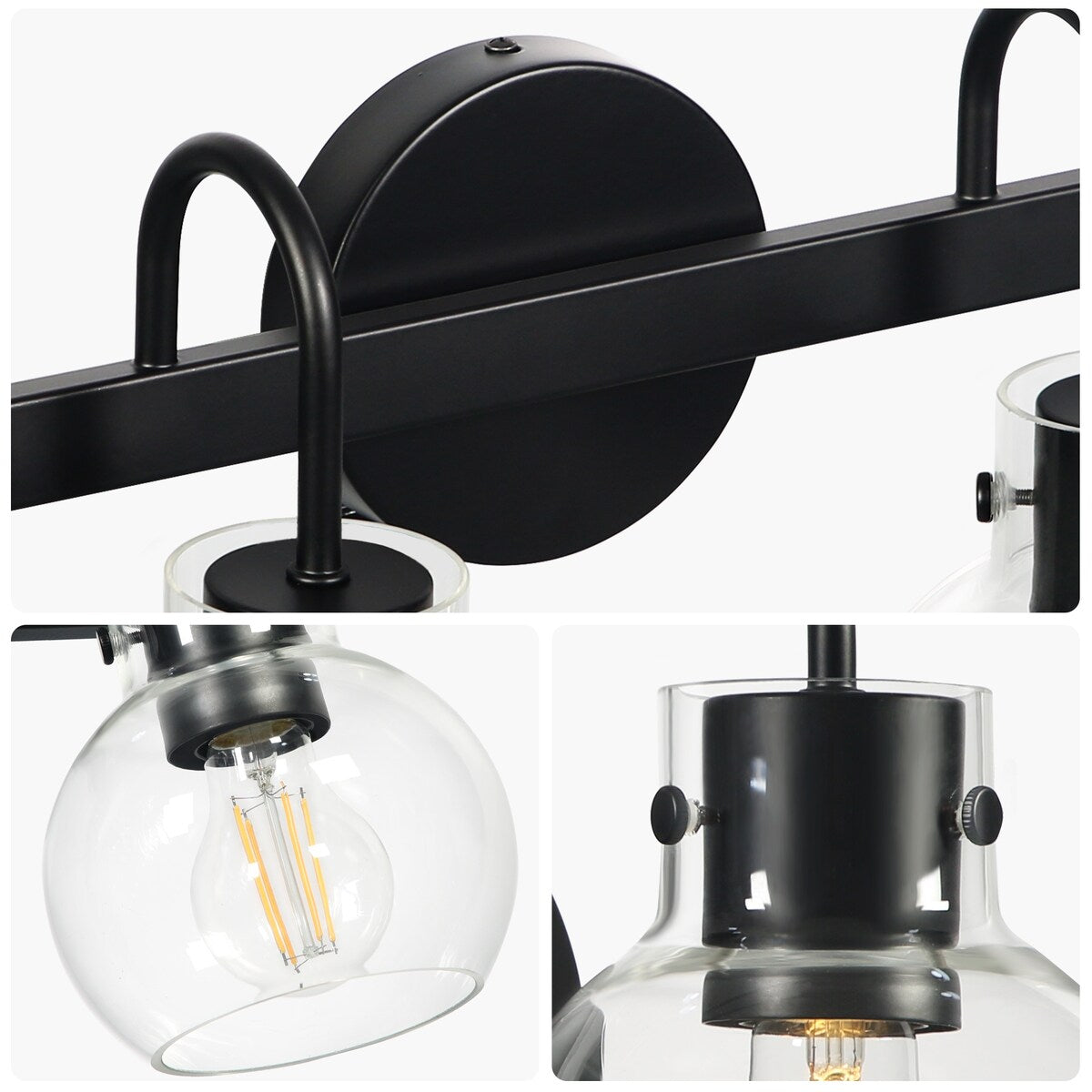 2-Light Bathroom Vanity Light with Clear Glass Shade, Wall Lighting Fixture