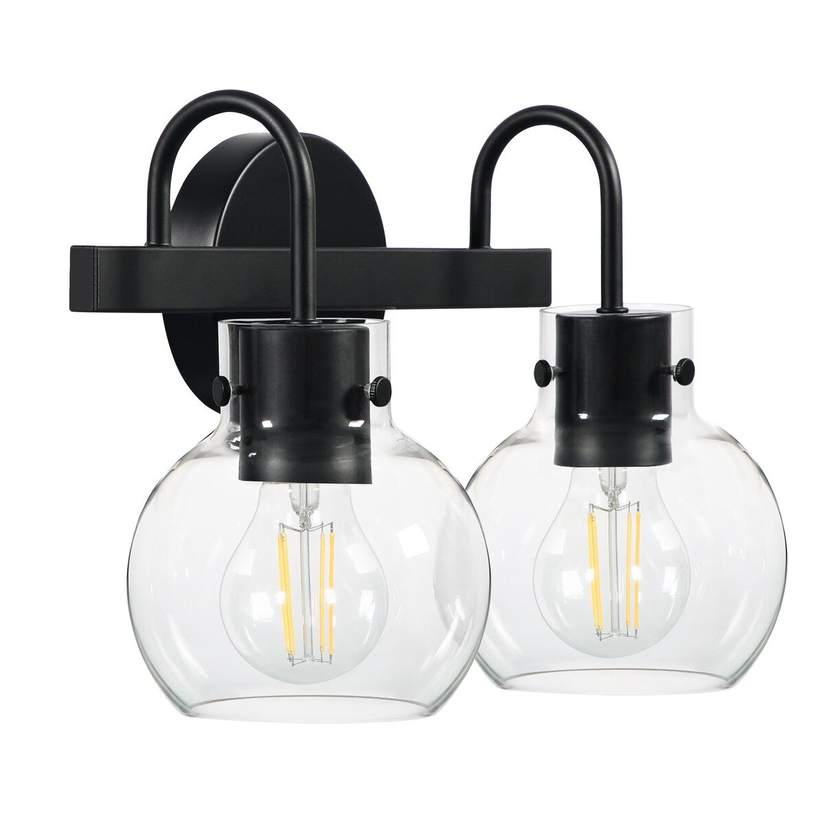 2-Light Bathroom Vanity Light with Clear Glass Shade, Wall Lighting Fixture