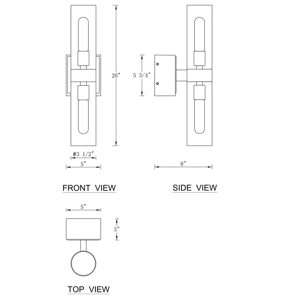 2-Light Black Wall Sconce with GFCI Outlet and Clear Glass Tubes