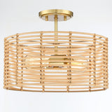 2-Light Bohemian Rattan Semi-Flush Mount Ceiling Light - D15.5"x H11.5" - 15.5 in. W