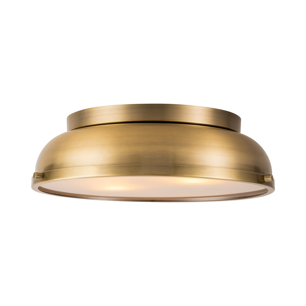 2-Light Modern Industrial Bright White/ Aged Bronze Frosted Glass Cone Dome Flush Mount Lights - 14.2 in. W x 4.3 in. H