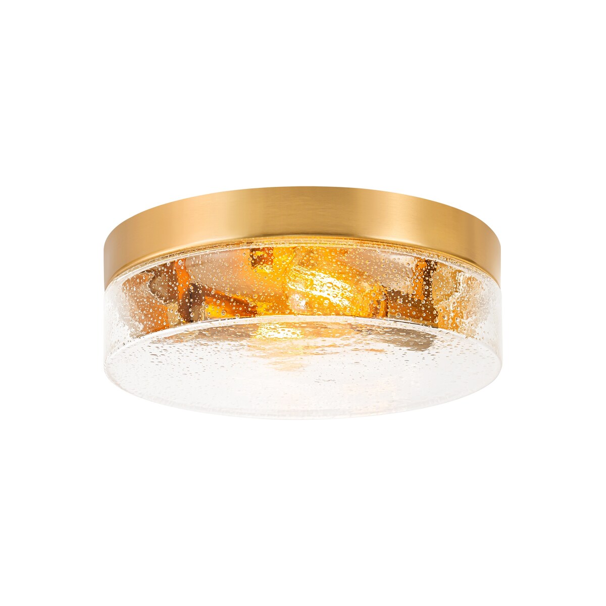 2-Light Modern Farmhouse Industrial Dimmable Dome Round Flush Mount Light with Seeded Glass Shade