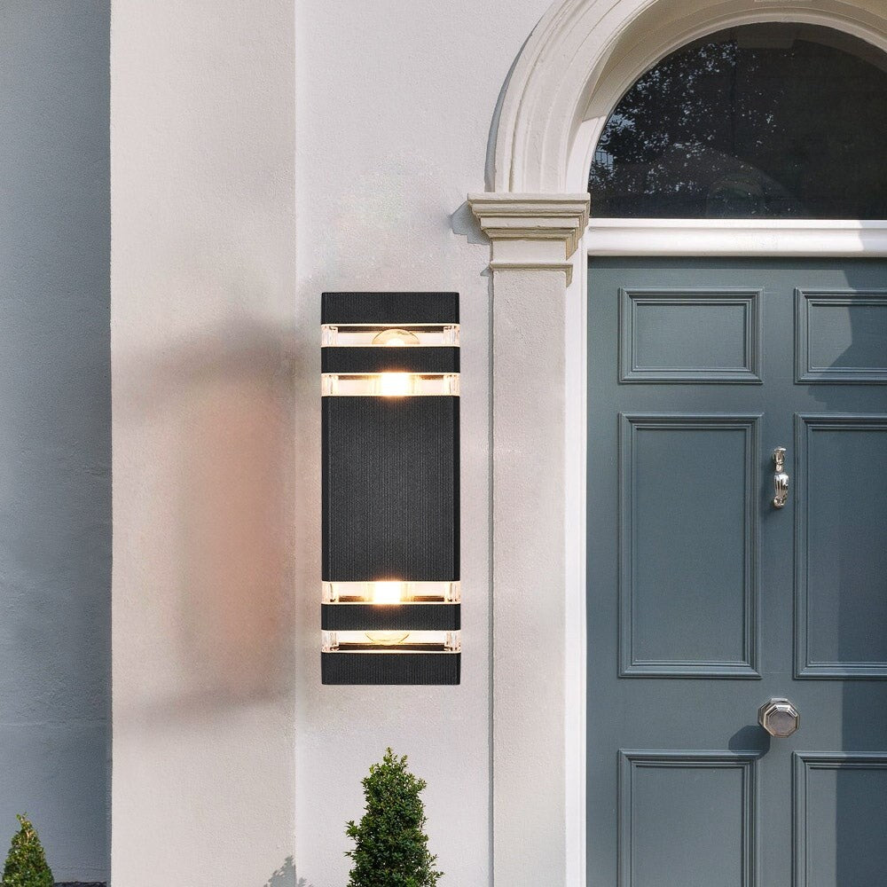 2-Light Mid-Century Modern Black Linear Square Waterproof IP54 Outdoor Lantern Wall Sconces