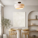 2-Light Semi-Flush Mount Ceiling Light, Matte Black, 2-Tier, White Linen Shade, Home Improvement, Dining Room, Kitchen - 15"