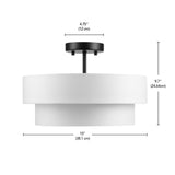 2-Light Semi-Flush Mount Ceiling Light, Matte Black, 2-Tier, White Linen Shade, Home Improvement, Dining Room, Kitchen - 15"