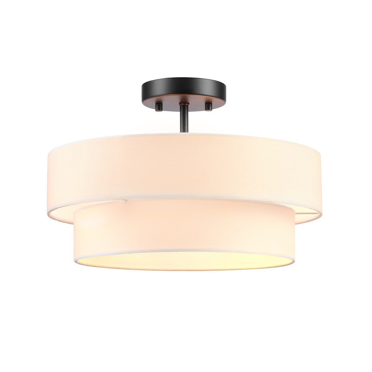 2-Light Semi-Flush Mount Ceiling Light, Matte Black, 2-Tier, White Linen Shade, Home Improvement, Dining Room, Kitchen - 15"