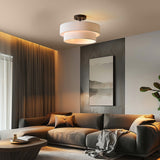 2-Light Semi-Flush Mount Ceiling Light, Matte Black, 2-Tier, White Linen Shade, Home Improvement, Dining Room, Kitchen - 15"