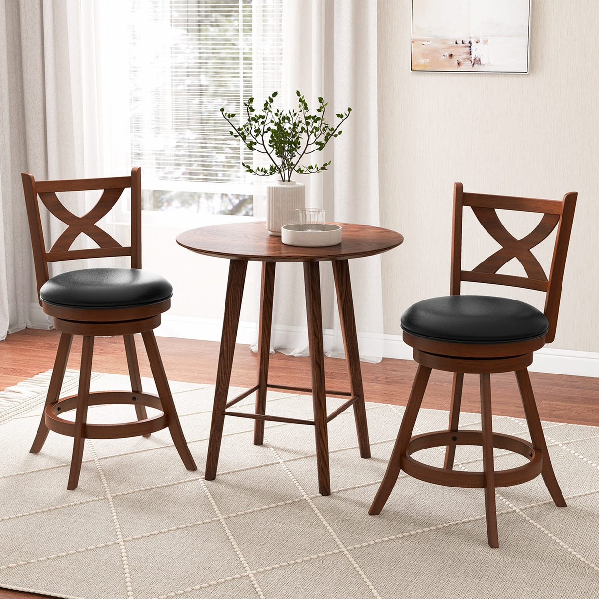 2 PCS Bar Stools Classic Counter/ Bar Height Swivel Chairs