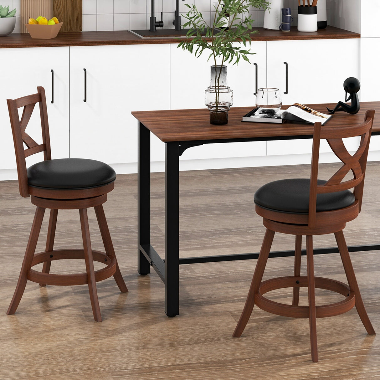 2 PCS Bar Stools Classic Counter/ Bar Height Swivel Chairs
