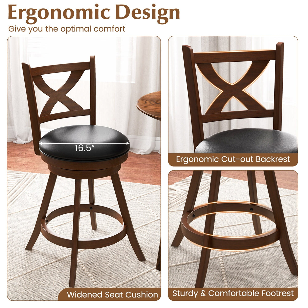2 PCS Bar Stools Classic Counter/ Bar Height Swivel Chairs
