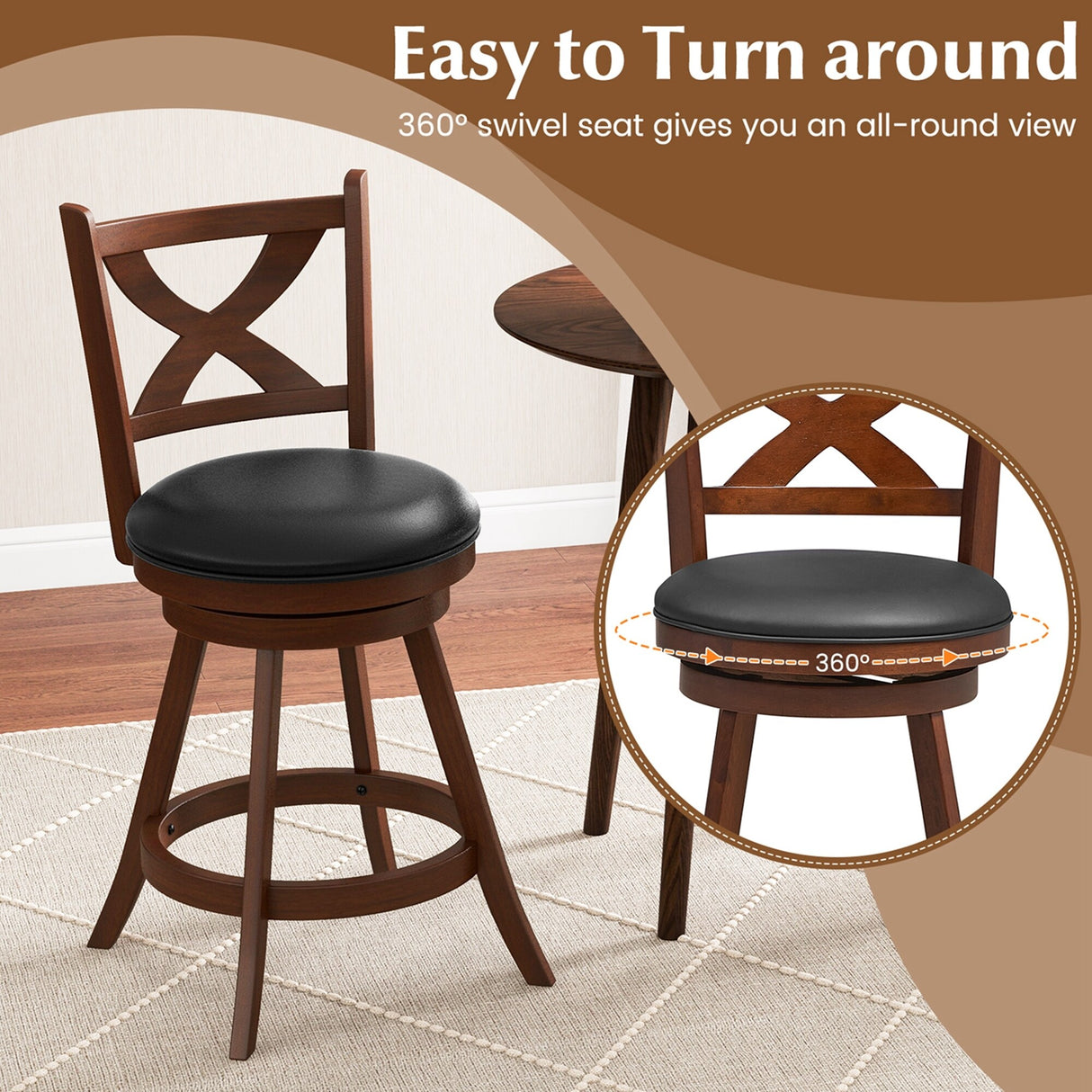 2 PCS Bar Stools Classic Counter/ Bar Height Swivel Chairs