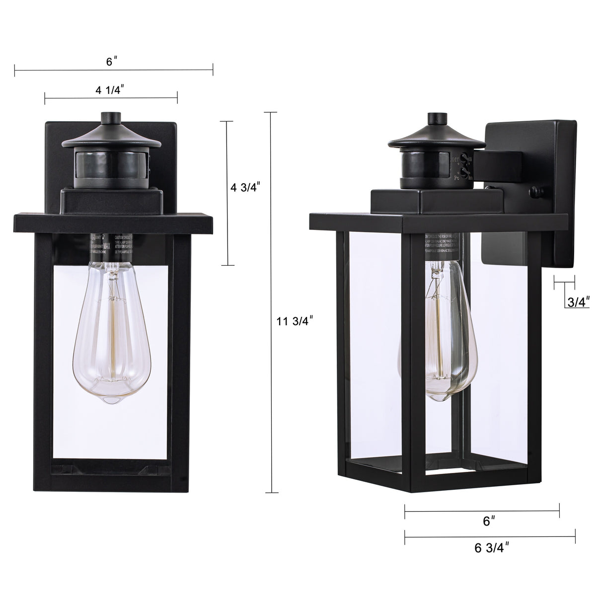 2-Pack 1-Light Powder-coated Black Motion Sensor Dusk to Dawn Outdoor Wall Sconces