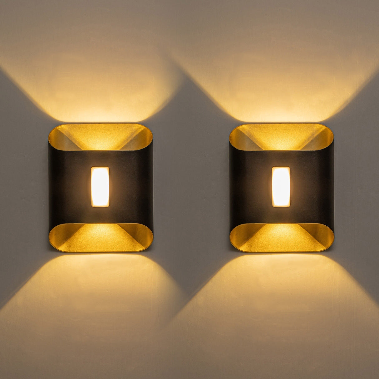 C Cattleya 2 Pack 2-Light Gold and Black Aluminum Integrated LED Outdoor Wall Light Sconce