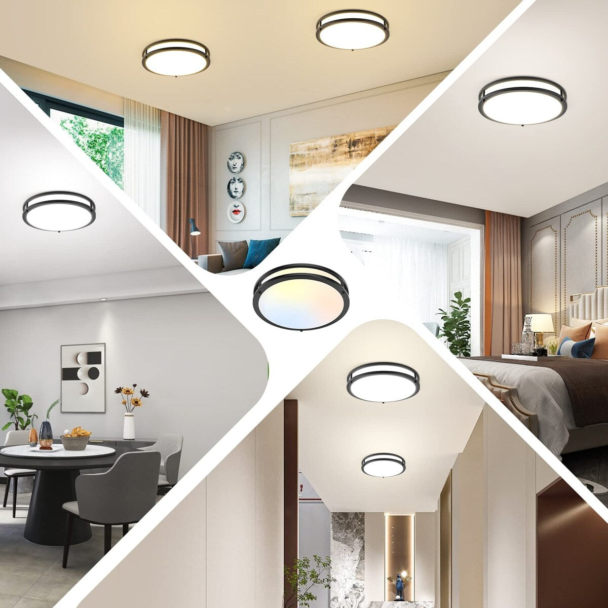 2-Pack 36W LED Ceiling Lights Black, 13inch Flush Mount Light Fixtures 3600LM Color Changing Ceiling Lights
