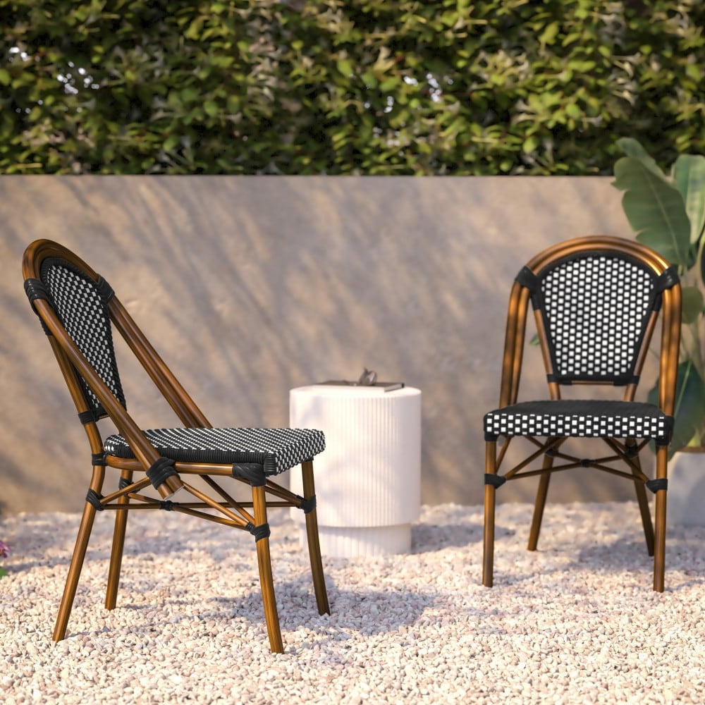 2 Pack All-Weather Commercial Paris Chairs with Bamboo Print Frame - 18.5"W x 22"D x 34.25"H