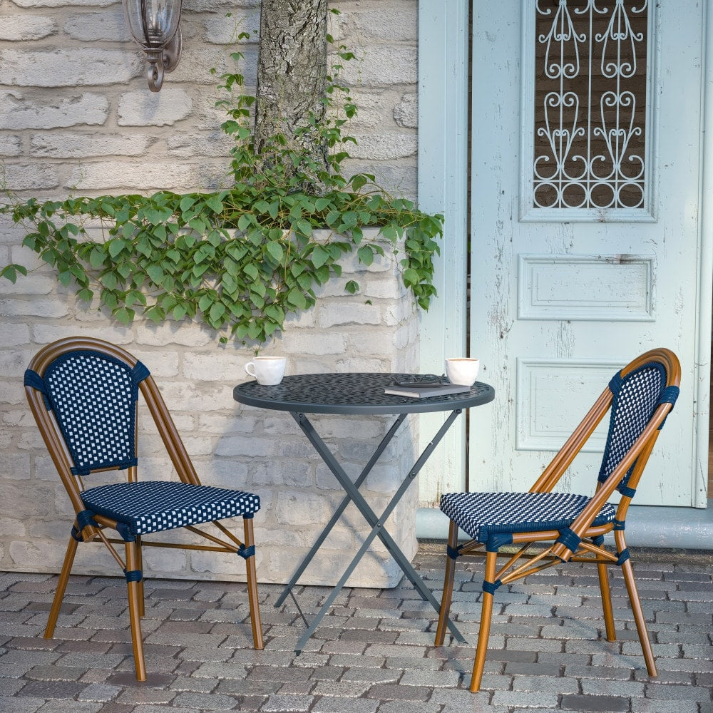 2 Pack All-Weather Commercial Paris Chairs with Bamboo Print Frame - 18.5"W x 22"D x 34.25"H
