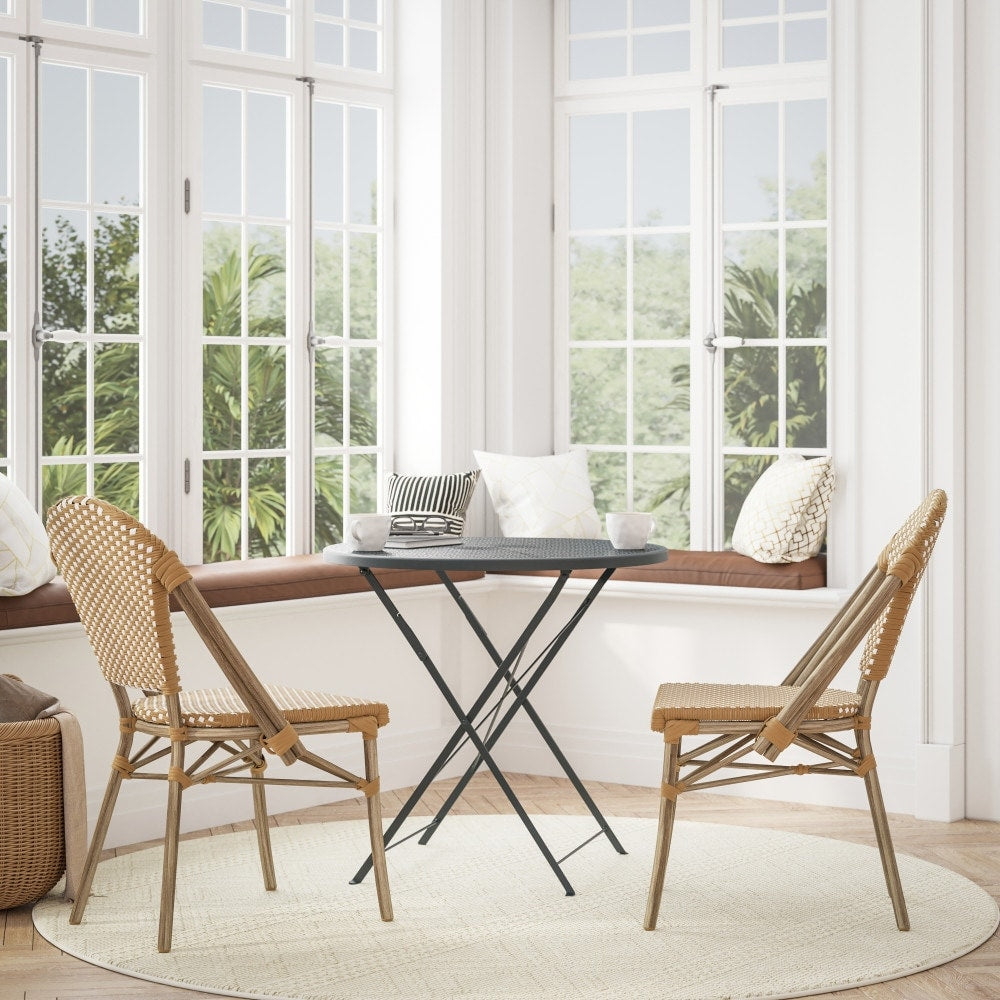 2 Pack All-Weather Commercial Paris Chairs with Bamboo Print Frame - 18.5"W x 22"D x 34.25"H