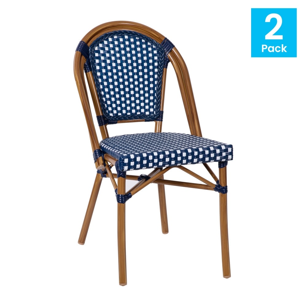 2 Pack All-Weather Commercial Paris Chairs with Bamboo Print Frame - 18.5"W x 22"D x 34.25"H