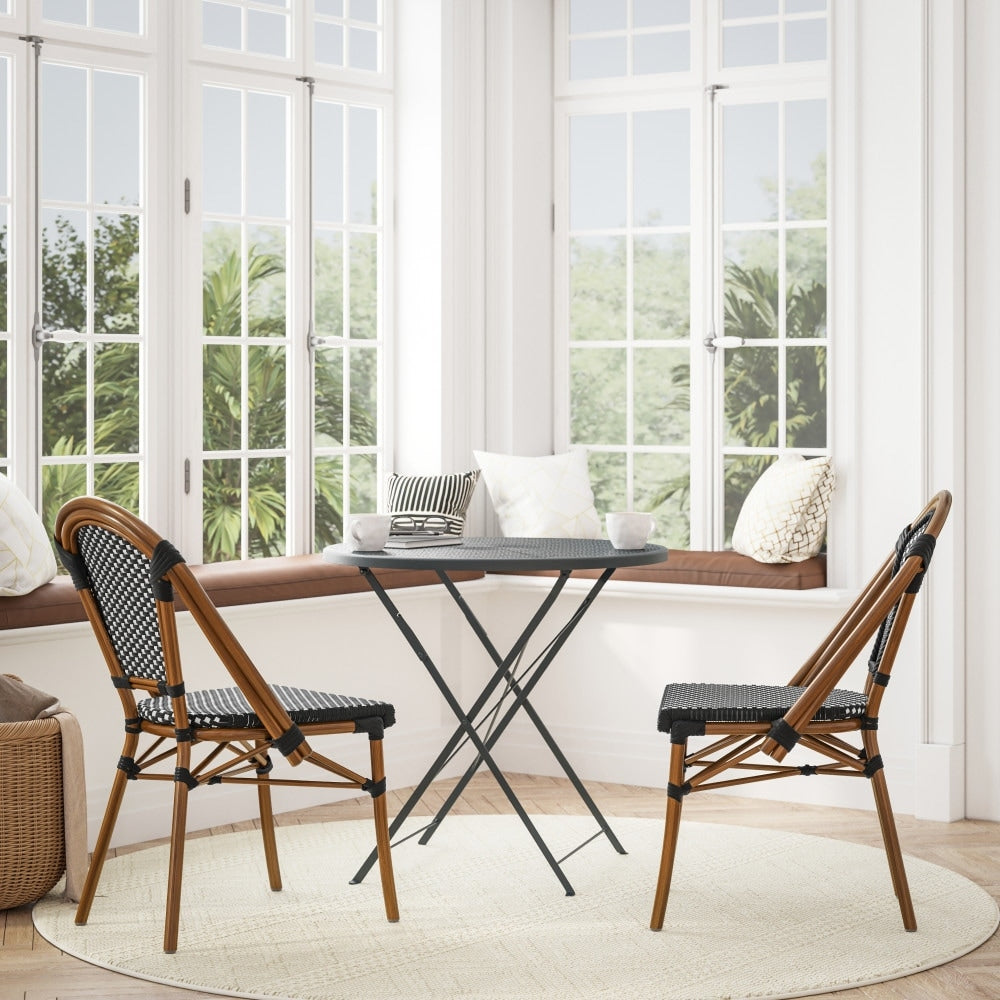 2 Pack All-Weather Commercial Paris Chairs with Bamboo Print Frame - 18.5"W x 22"D x 34.25"H