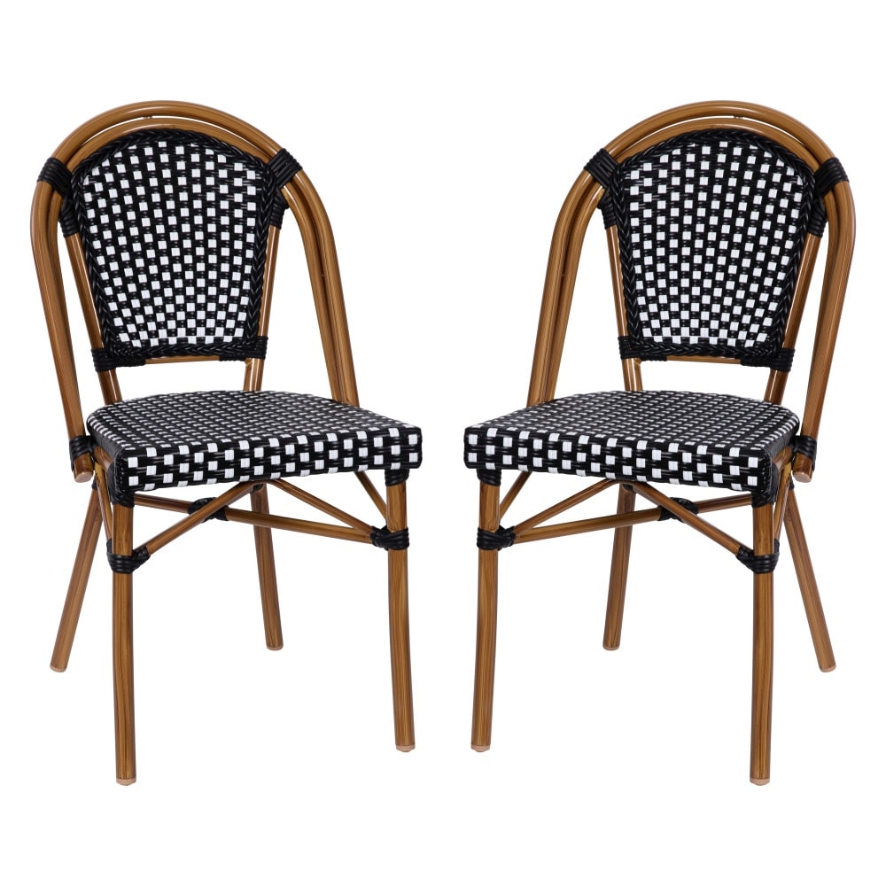 2 Pack All-Weather Commercial Paris Chairs with Bamboo Print Frame - 18.5"W x 22"D x 34.25"H