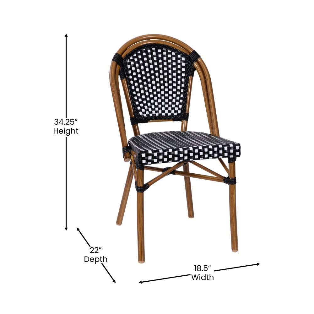 2 Pack All-Weather Commercial Paris Chairs with Bamboo Print Frame - 18.5"W x 22"D x 34.25"H
