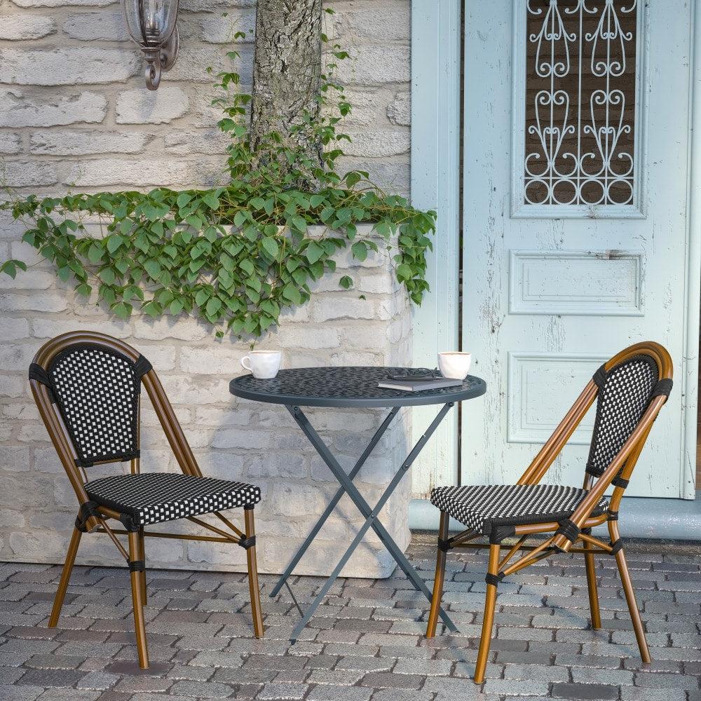 2 Pack All-Weather Commercial Paris Chairs with Bamboo Print Frame - 18.5"W x 22"D x 34.25"H