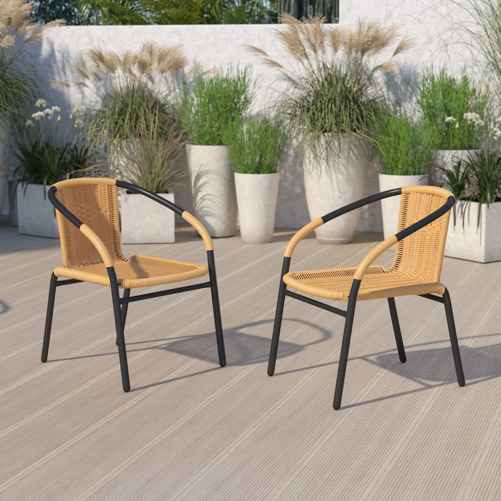 2 Pack All-Weather Commercial Paris Chairs with Bamboo Print Frame - 18.5"W x 22"D x 34.25"H
