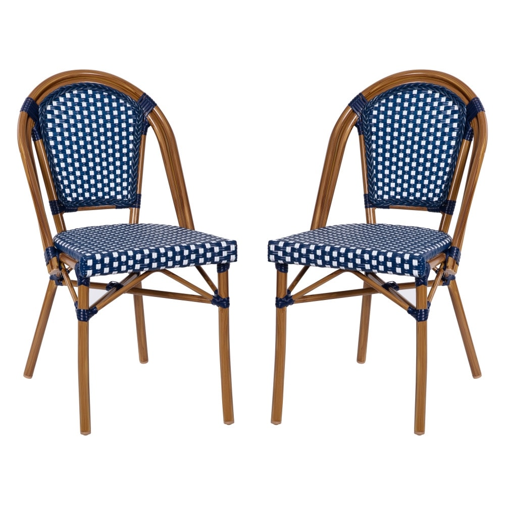 2 Pack All-Weather Commercial Paris Chairs with Bamboo Print Frame - 18.5"W x 22"D x 34.25"H